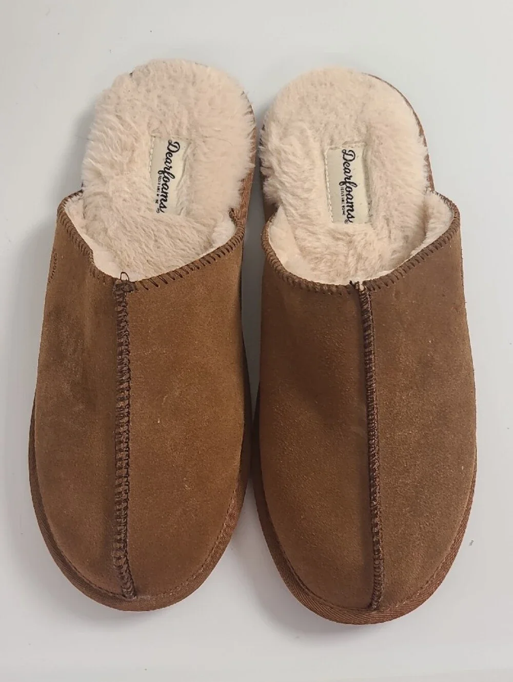Dearfoams Brown Suede Shearling-Lined Slip-On Loafers - Size 11